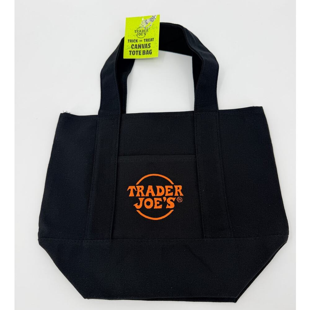 Trader Joe's Trick or Treat Mini Canvas Tote Bag Black Halloween 2025 NWT